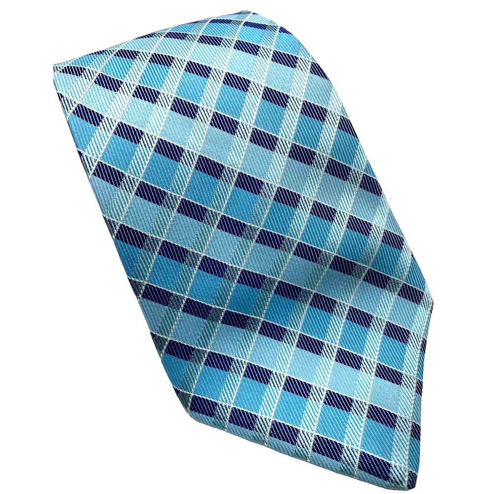 Nicole Miller Men's Blue plaid 100% Silk NeckTie 3.5"W x 63.5in"L - X-LONG